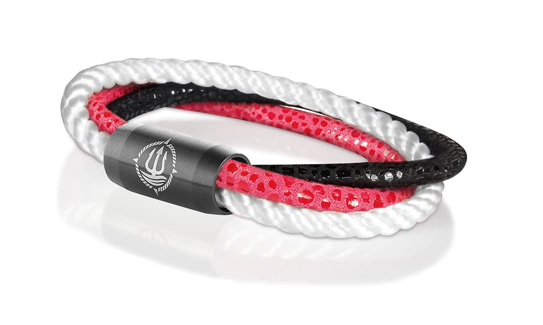 Bild von Leder & Segeltau Armband "Trinidad" pink, weiss, schwarz