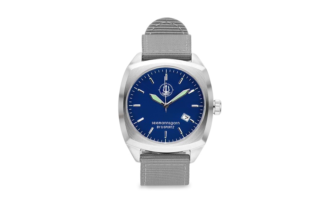 Bild von Seemannsgarn navy blaue Uhr aus Edelstahl - Band grau