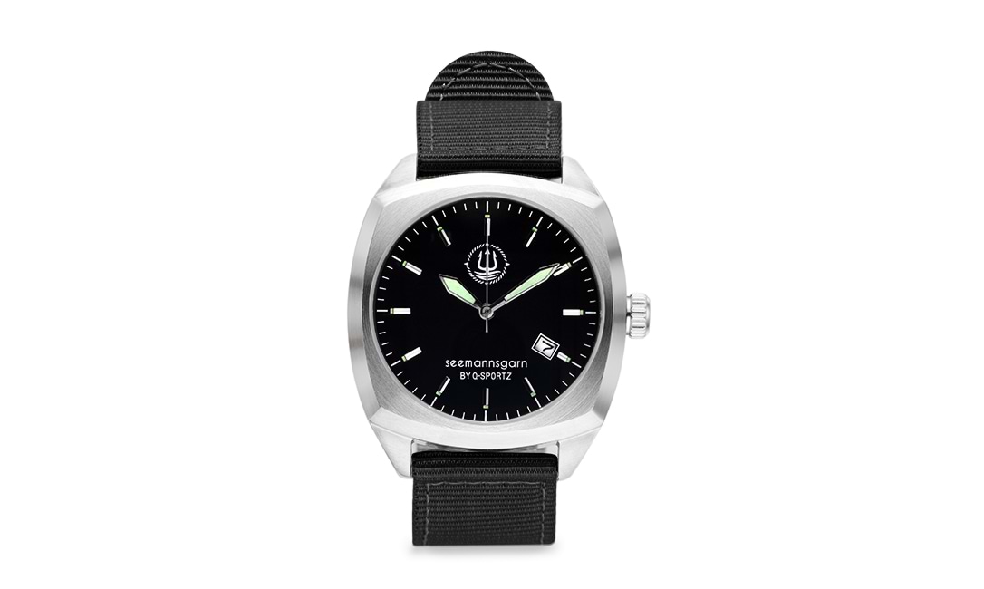 Bild von Seemannsgarn schwarze Uhr aus Edelstahl - Band schwarz