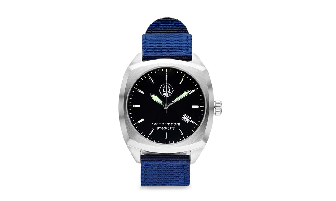 Bild von Seemannsgarn schwarze Uhr aus Edelstahl - Band navy blau